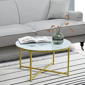Table basse ronde Uppvidinge pour salon 45 x 80 cm marbre blanc / doré [en.casa] - Publicité