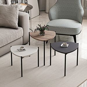 [en.casa] Set de 3 Tables D'Appoint Triangulaires Bouts de Canapé Gigognes de Tailles Différentes pour Salon Chambre Métal Panneau de Particules Blanc Anthracite Effet Chêne - Publicité