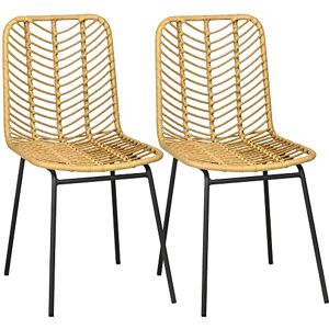 HOMCOM Lot de 2 chaises de Salle à Manger Design bohème en résine tressée Imitation rotin et piètement métal 44 x 58 x 85 cm Jaune - Publicité