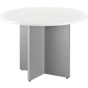 Table ronde 100 cm plateau blanc pieds croix aluminium Essens