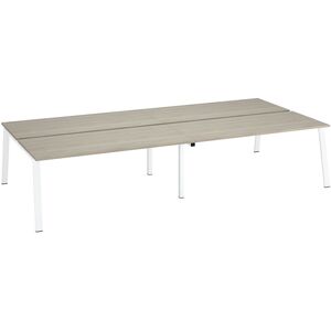 Pôle de 4 bureaux droits chêne gris L 180 x P 80 cm, piétement métal blanc - Arch Blanc