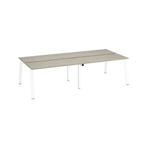 Pôle de 4 bureaux droits chêne gris L 140 x P 60 cm, piétement métal blanc - Arch