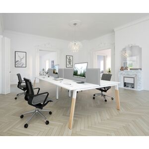 Pôle de 4 bureaux droits L 140 x P 80 cm, piétement bois métal blanc - Arch