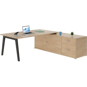 Bureau manager chêne clair avec console à droite - piétement anthracite Anthracite