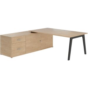 Bureau manager chêne clair 180 x 100 cm avec console à gauche - Exprim - Anthracite Noir