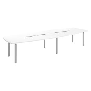 Table tonneau plateau blanc 14 personnes L 380 x P 140 cm - Frégate - piétement aluminium