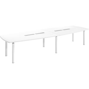 Table tonneau antibactérien plateau blanc 14 personnes L 380 x P 140 cm - Frégate - piétement blanc