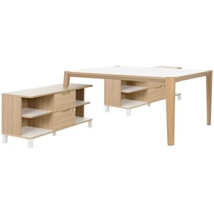 Gautier office Bureau avec double retours en meuble de rangement, plateau L 160 x P 140 cm, piétement bois massif - Absolu - plateau blanc Taupe - Publicité