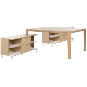 Gautier office Bureau avec double retours en meuble de rangement, plateau L 160 x P 140 cm, piétement bois massif - Absolu - plateau chêne