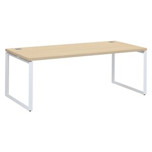 Bureau droit chêne clair L 200 x P 90 cm, piètement métal format carré - Milano - piétement blanc