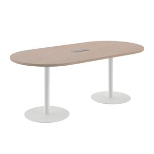 Table de réunion ovale L 210 cm plateau chêne clair piètement colonnes aluminium Essens Blanc
