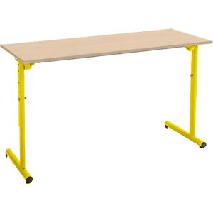 Table scolaire 2 places réglable en hauteur - piétements jaune - Lot de 2