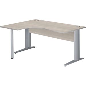 Bureau compact chêne gris L 160 cm retour à gauche piètement L métal aluminium Essens Anthracite