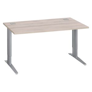 Bureau droit chêne gris L 140 cm réglable en hauteur piètement métal aluminium Essens