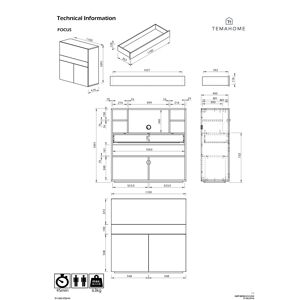 Tema home Bureau Secrétaire Focus 109x110x42cm - Blanc/Noyer Blanc/chêne clair