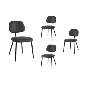 LOUNGITUDE Lot de 4 chaises vintage PAYTON en tissu et pieds métal - Noir Noir - Publicité