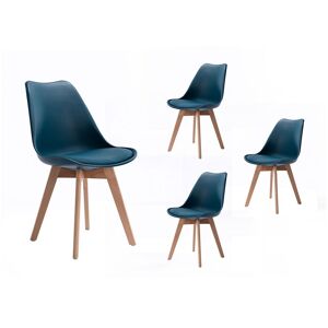 LOUNGITUDE Lot de 4 chaises scandinaves ANDREA en simili avec pieds bois - Bleu Bleu Simili - Publicité