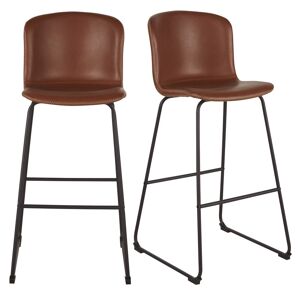 Maisons du Monde Chaises de bar en textile enduit marron effet cuir et metal noir (x2) H75