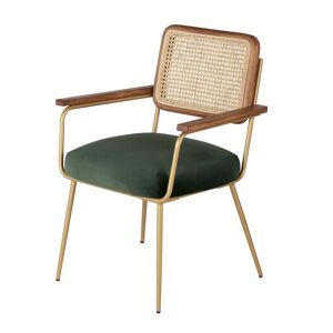 Maisons du Monde Fauteuil de table en velours vert et cannage en rotin