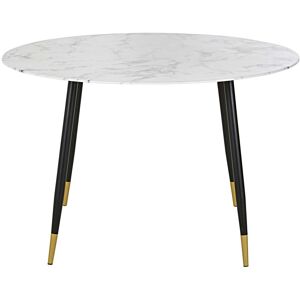 Maisons du Monde Table à manger en verre effet marbre blanc et métal coloris laiton et noir 5/6 personnes D120 - Publicité