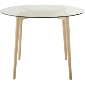 Maisons du Monde Table à manger ronde 4 personnes en verre et chêne D90 Transparent 90x75x90cm