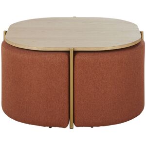 Maisons du Monde Table basse avec 4 poufs en polyester recyclé marron écureuil et métal doré Orange 80x43.5x80cm