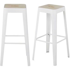 Maisons du Monde Tabourets pour îlot central en metal blanc et bois de manguier (x2) H69