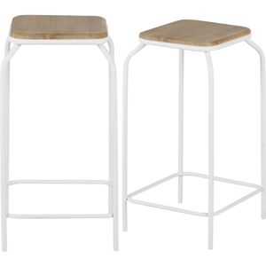 Maisons du Monde Tabourets pour îlot central en métal blanc et bois de sapin (x2) H65