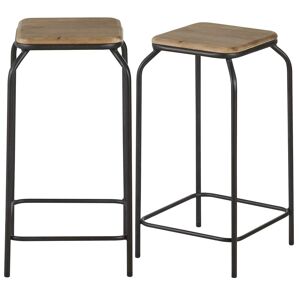 Maisons du Monde Tabourets pour îlot central en métal noir et bois de sapin (x2) H65