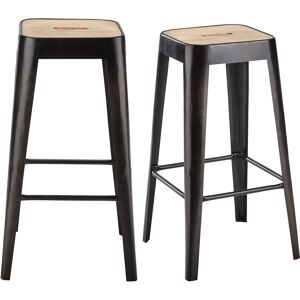 Maisons du Monde Tabourets pour îlot central industriels en bois de manguier et metal H69 (x2)