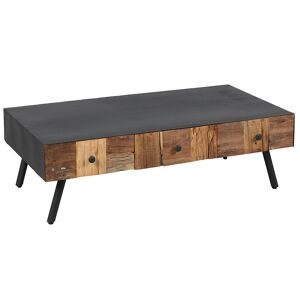 Altobuy Table basse 3 tiroirs acier et bois massif Noir 115x35x60cm