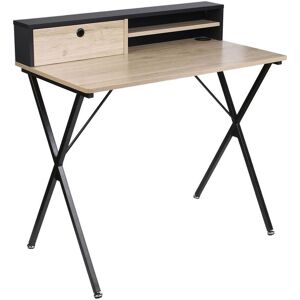 Altobuy Bureau multi-rangement effet bois et noir Marron 90x92x50cm