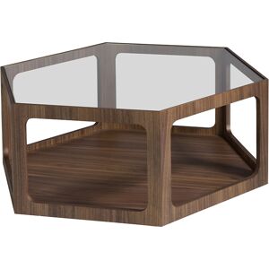 Angel Cerda Table basse effet bois noyer et verre