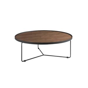 Table basse ronde effet bois noyer et acier noir