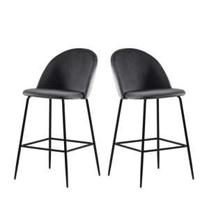 Drawer Lot de 2 fauteuils de bar 65cm en velours et pieds noirs gris