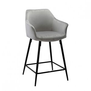 Meubletmoi Chaise haute de bar pieds metal en velours gris clair