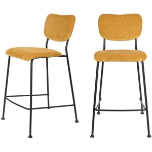 Zuiver Lot de 2 tabourets de bar en velours côtelé 65cm jaune moutarde