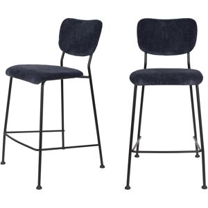 Zuiver Lot de 2 tabourets de bar en velours côtele 65cm bleu fonce