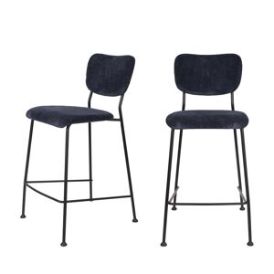 Zuiver Lot de 2 tabourets de bar en velours côtelé 65cm bleu foncé - Publicité