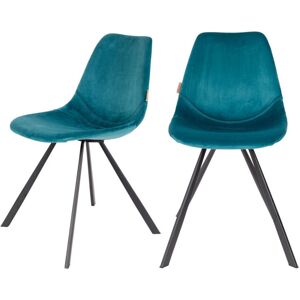 Dutchbone 2 chaises en velours bleu pétrole