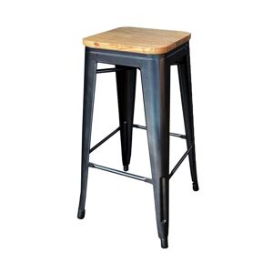 Mathi Design Tabouret de bar en acier gris et bois clair Marron 48x76x48cm