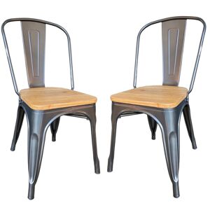 Mathi Design Lot de 2 Chaises de repas acier gris et bois clair