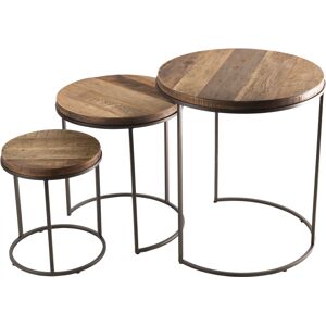 MACABANE Tables d'appoint en teck recyclé acacia mahogany pieds métal noir D50 Marron 50x56x50cm