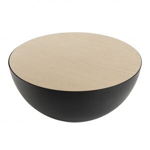 MACABANE Table basse coque base metal plateau bois clair D70 Noir 71x32x71cm