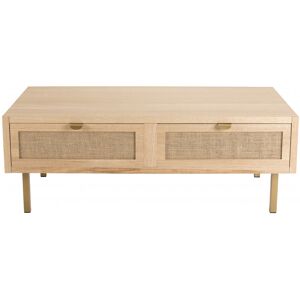 MACABANE Table basse 2 tiroirs toile de jute pieds métal doré L110 Beige 110x40x60cm