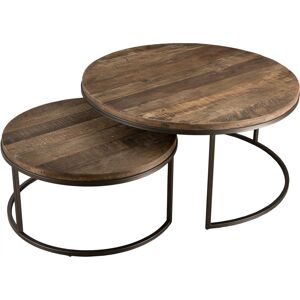 MACABANE Tables basses gigogne en teck recycle acacia mahogany metal noir D80 Marron 80x41x80cm