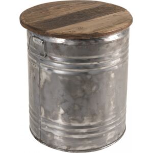 MACABANE Table d'appoint ronde bidon esprit brocante acier bois recycle D42 Gris 42x49x42cm