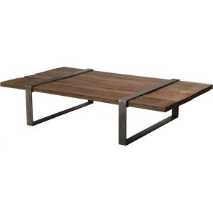 MACABANE Table basse multi-planches en bois massif cerclee metal L161 Marron 161x35x90cm