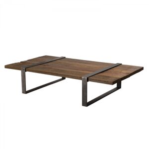 MACABANE Table basse multi-planches en bois massif cerclee metal L161