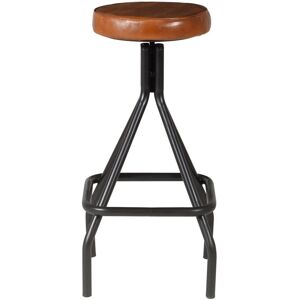 Zago Tabouret de bar en cuir de chevre marron et metal noir Marron 36x72x36cm